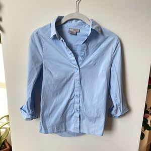 2 collared button down shirts - blue and white